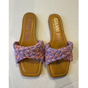 Gianni Bini Women's Slide Sandals‎ Square Toe Braided Strap Purple Orange 8M